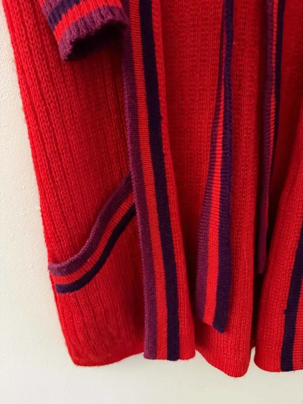 Yves Saint Laurent Tricots Vintage Red and Purple Striped Knit Cardigan sz S